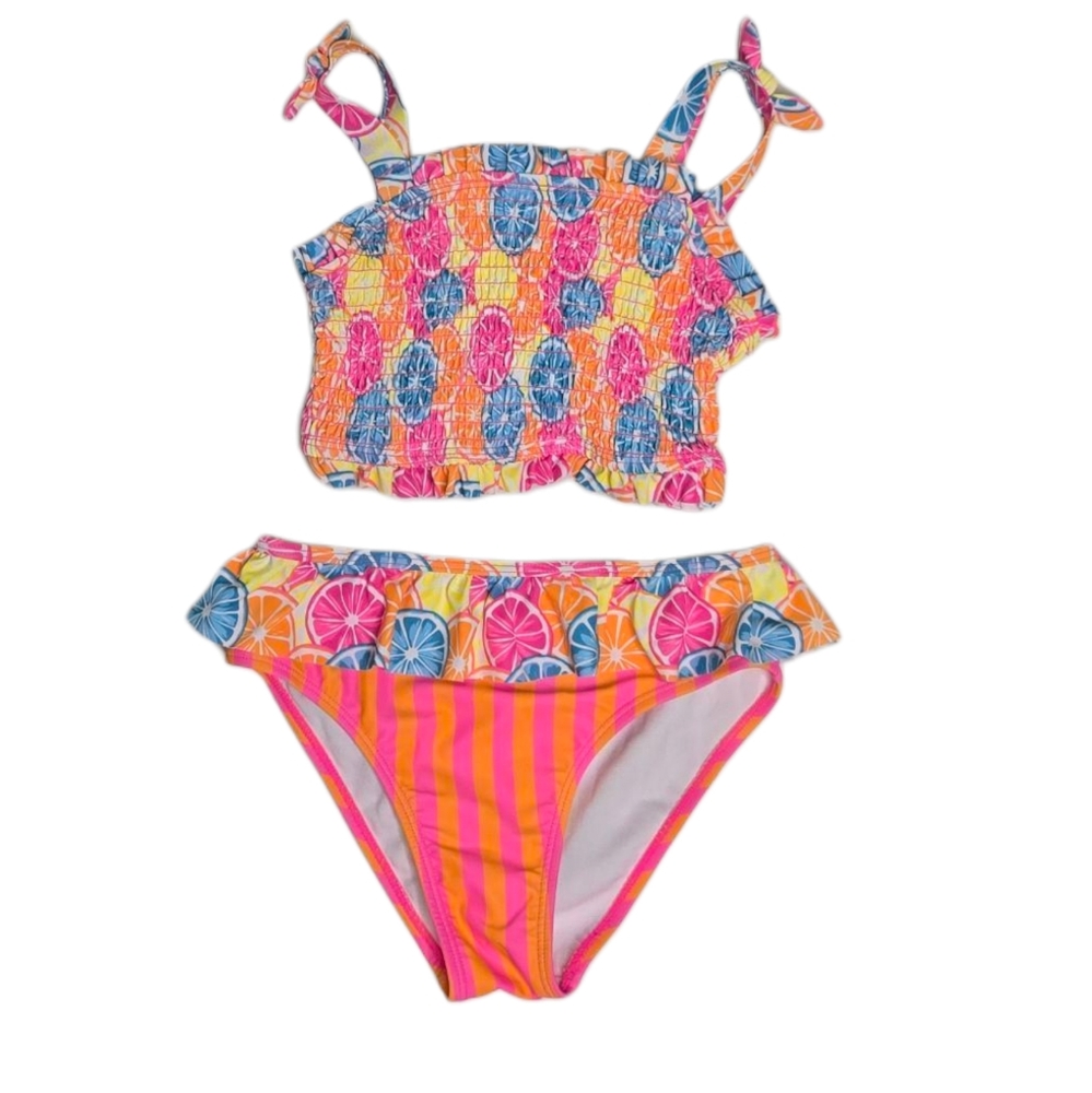 BETSEY JOHNSON fruit slice ruched pink 2 piece bikini swim suit‎ kids 10
